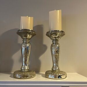 Elegant Silver Mercury Glass Candle Holders